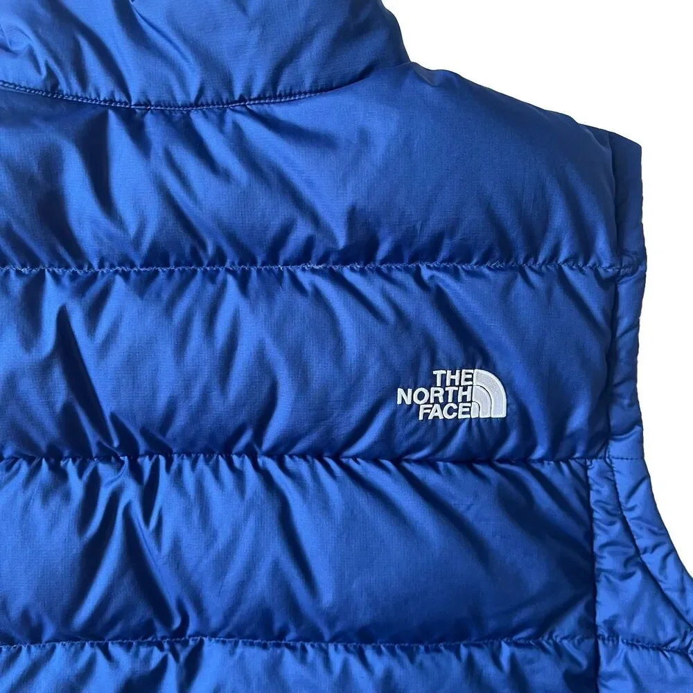 The North Face 550 Down Puffer Vest Mens Size XL Blue Full Zip Pockets Logo